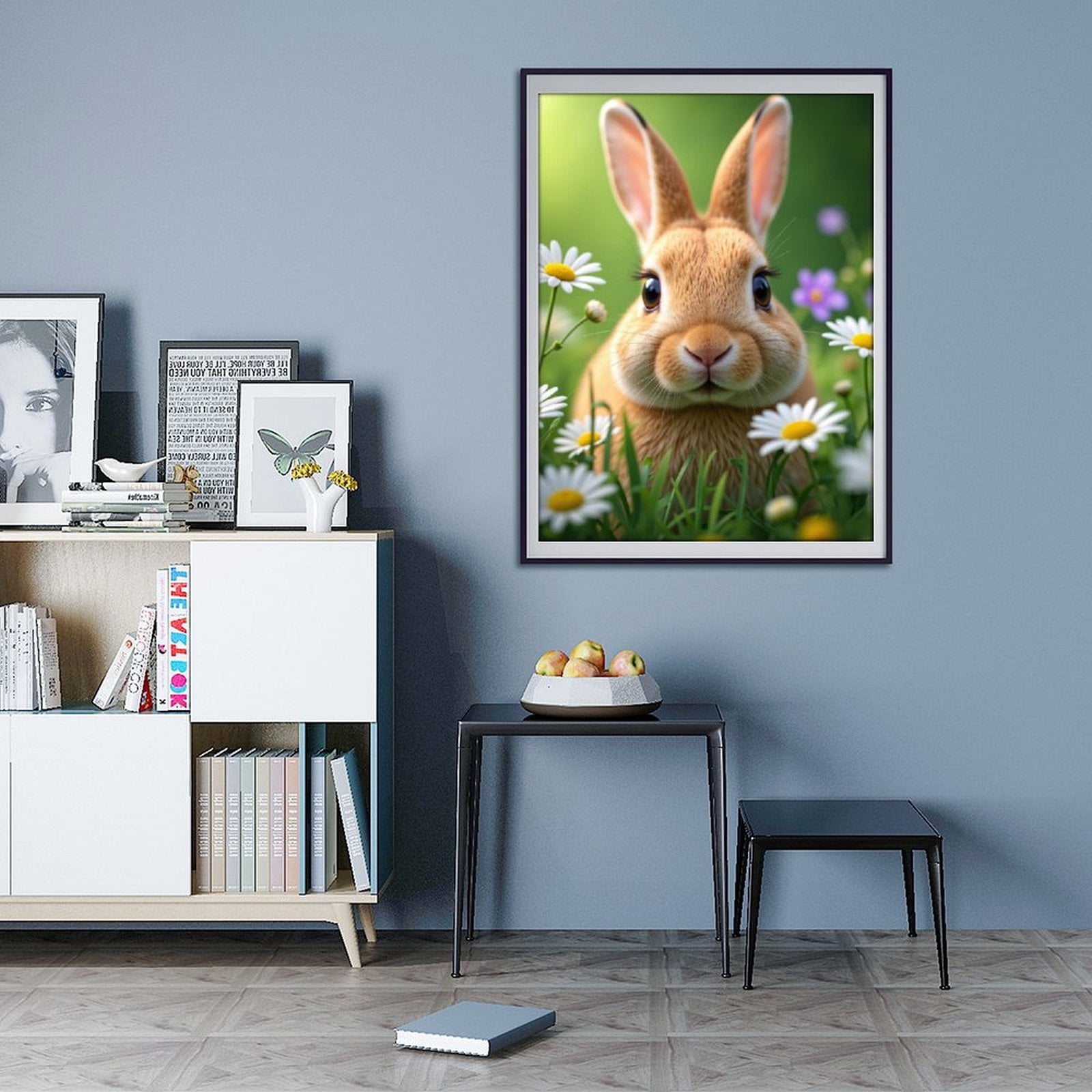 Diamond Art Kit for Adults, Cute Bunny Amidst Spring Blooms Diamond Painting for Adults Beginners, 5D DIY Diamond Art Painting Kits, Colorful Diamond Painting Craft for Home Decor 12x16 Frameless