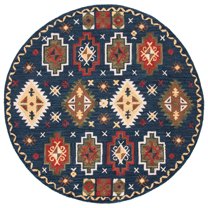 SAFAVIEH Heritage Damjana Tribal Wool Area Rug, Navy/Red, 6' x 6' Round