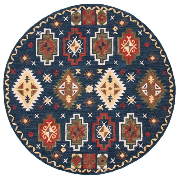 SAFAVIEH Heritage Damjana Tribal Wool Area Rug, Navy/Red, 6' x 6' Round