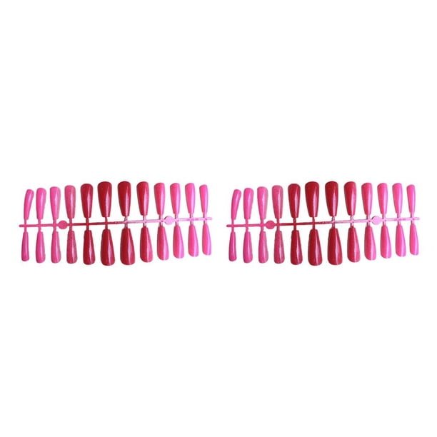 Minnieouse 24 piezas de uñas postizas, puntas de uñas postizas, decoración para mujeres y niñas, color rojo rojo 2Conjunto