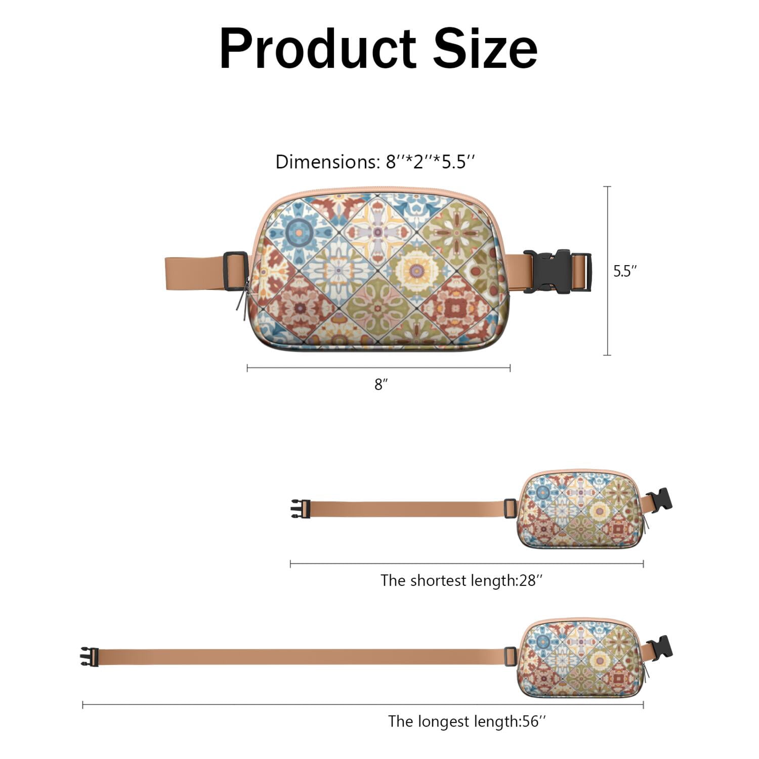 Crossbody Belt Bag Bohemian Tribal Fashion Belt Bag Small Cross Body Bags for Women Casual Waist Packs with Adjustable Strap Waterproof Belt Bag for Daily Leisure Music Festival/Event