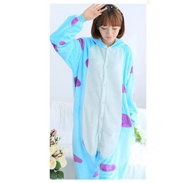 Mono de pijama de una pieza de vaca azul para mujer, ropa de dormir de invierno, camisón de franela, Anime, dibujos animados, Kigurumi, ropa de casa para adultos