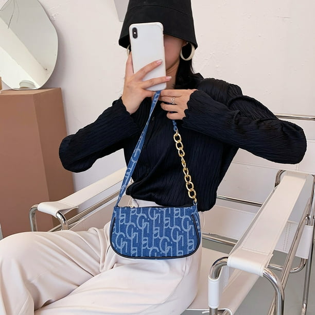 Bolso de hombro con cadena de tela vaquera para mujer bandolera Ehuebsd pequena con estampado de letras para compras con cremallera Walmart en linea