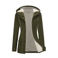 thumbnail image 7 of WTOBBY Women's Composite Velvet Windbreaker Jacket Long Sleeve Hooded Waterproof Rain Coat Solid Color Zip Up Fleece Lined Warm Outerwear for Hiking Travel,Army Green L, 7 of 7