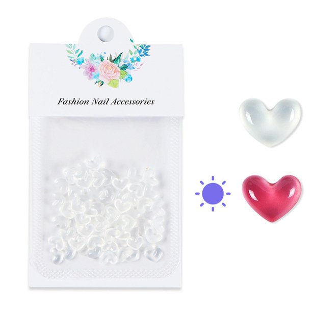 1 Para Sun Change Nail Charms 3d Heart Nail Charms Arte de uñas con parte posterior plana para Sun Chang