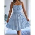 thumbnail image 4 of Jaimenalin Women Ruffled Tiered Adjustable Spaghetti Strap Midi Dress Light Blue L, 4 of 9