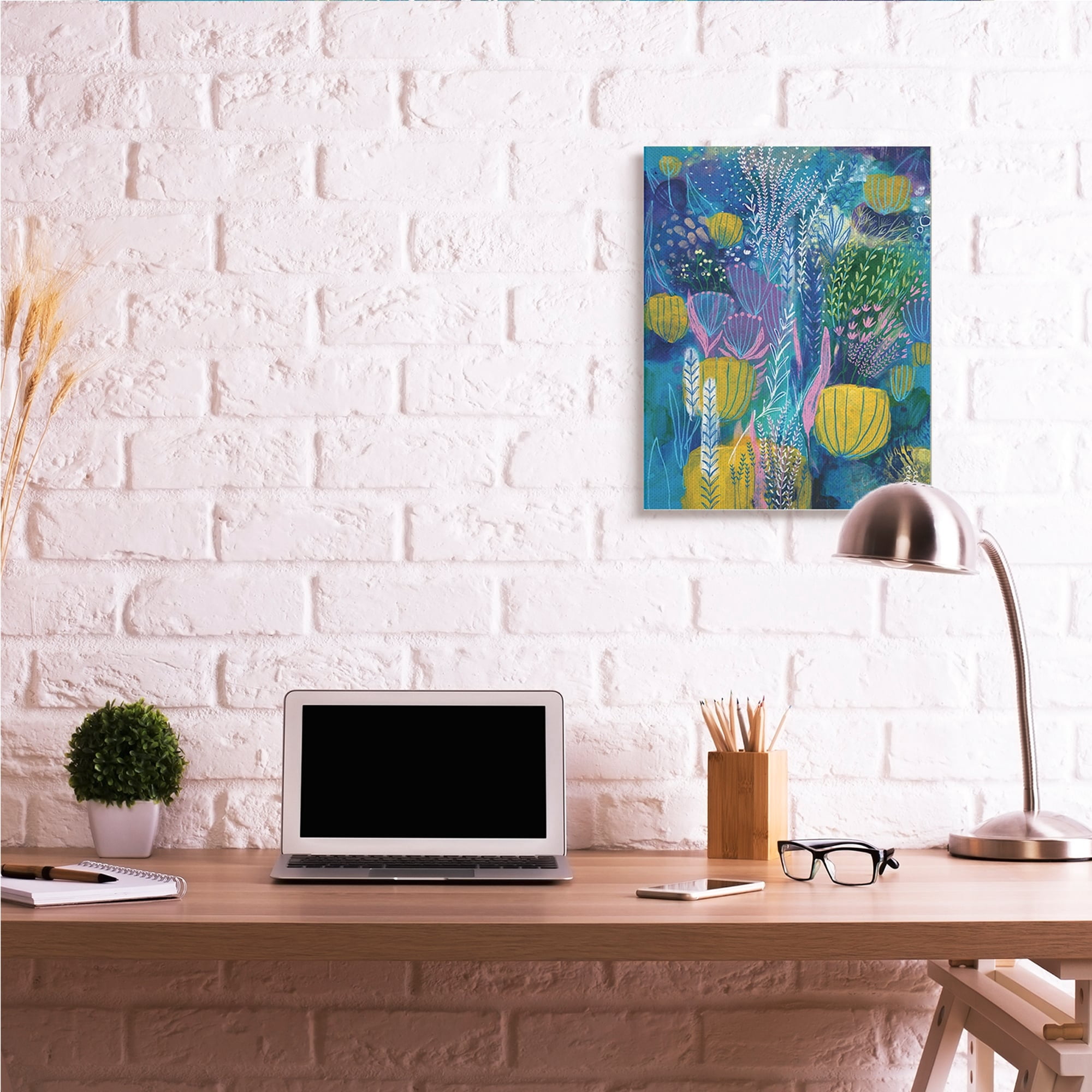 Stupell Industries Field of Abstract Florals Blue Green Yellow,24 x 30,Designed by Corina Capri