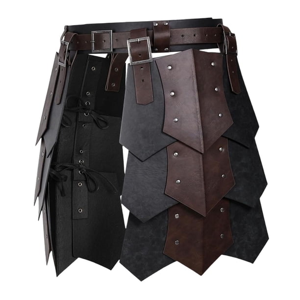 medieval de piel sintética para muslos, falda de caballero, para espectáculos escénicos. Negro