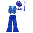 thumbnail image 3 of Alvivi Girls Boys Hip Hop Street Disco Dance Performance Costume Sequins Jacket Vest Flare Pants Set Blue 11-12, 3 of 5