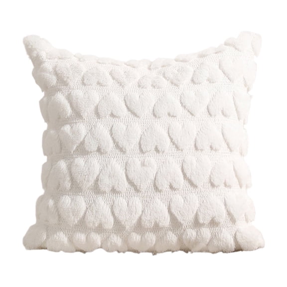 White Quilted Heart Shaped Pillow Cover Washable Polyester Soft Plush For Living Room Sofa Bedroom Decor Cushion Cover 15.75X15.75In