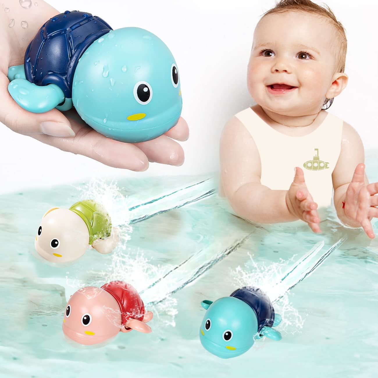  Gonumi Baby Bath Bathtub Toy with Shower Head Suction Cup  Spinner Swimming Turtle, Toys Gifts for 6 to 12 Months, Toddlers 1-3, Kids  Age 2-4,4-8, Water Gift Boys Girls New Born 