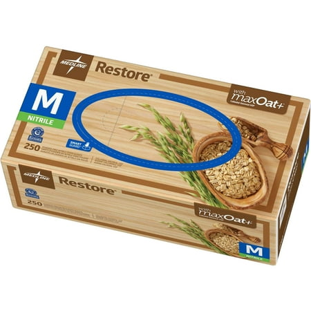 Medline Restore Nitrile Exam Gloves with Colloidal Oatmeal to Soothe Hands, Medium, 250 Ct