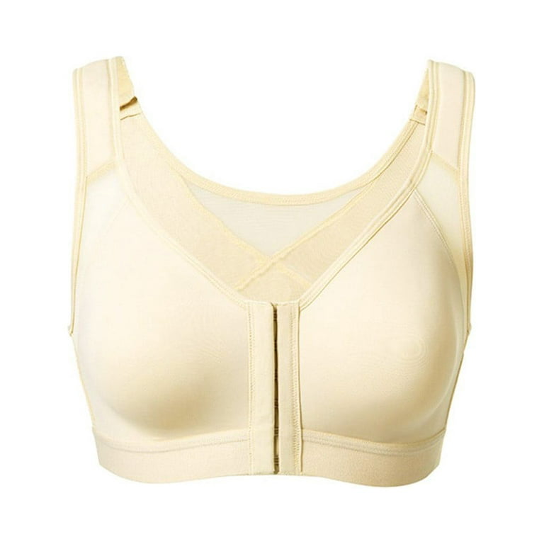 TQWQT Women's Full Coverage Front Closure Wire Free Back Support Posture  Bras For Woman Unlined Bras Khaki L 