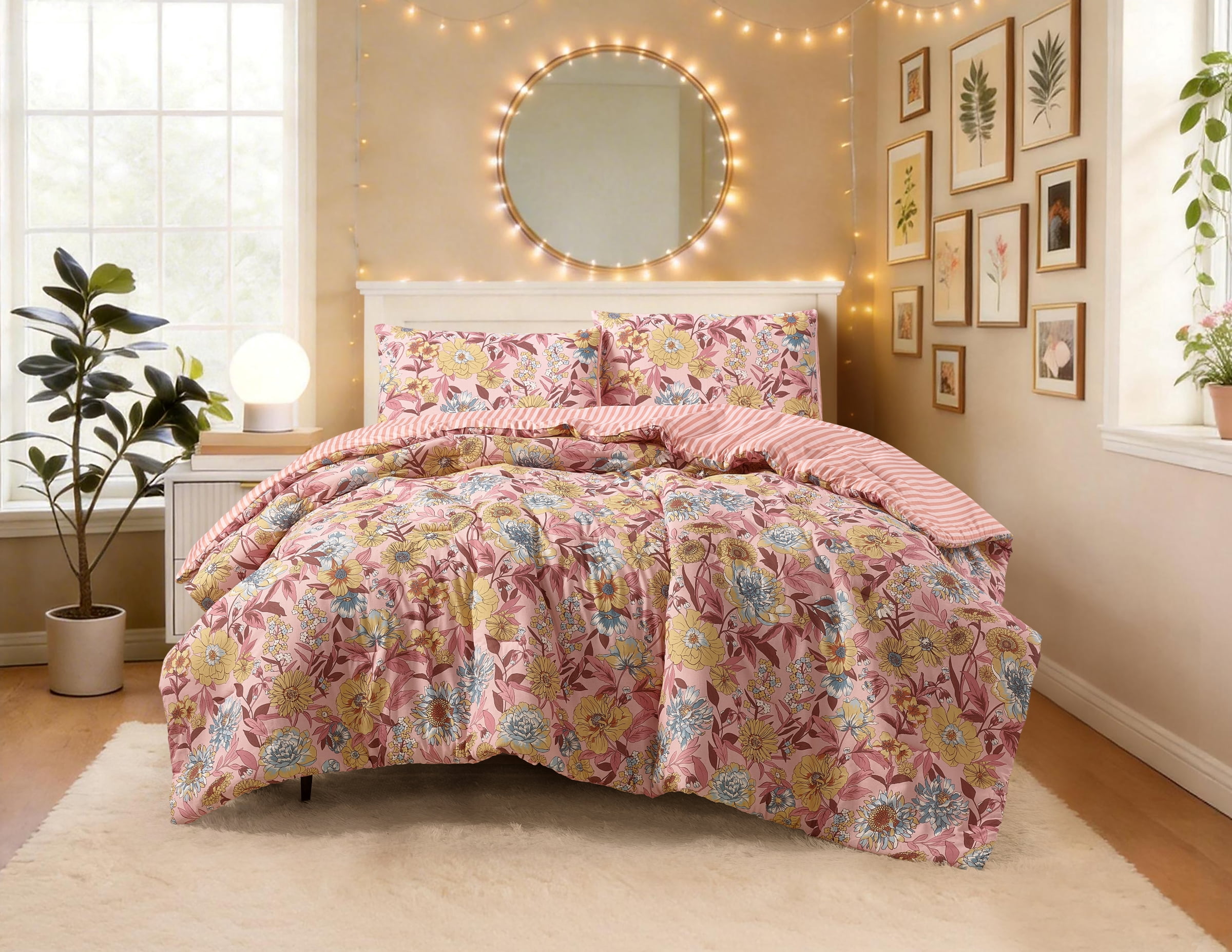 Mainstays Ensemble de draps à pois doubles Double, 4 pièces, Blanc