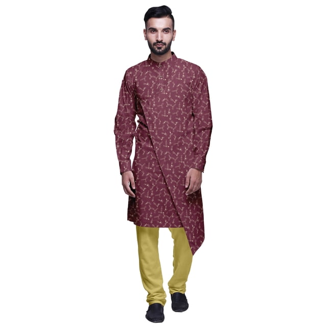 Atasi Kurta Pyjama de Fête pour Hommes, Col Mandarin, Ensemble Ethnique Imprimé Kurta