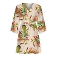 thumbnail image 4 of symoid Womens Dresses 2022- Summer Casual Button Front Printed V-Neck Loose Half Sleeve Drawstring Dresses Green M, 4 of 5