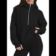 thumbnail image 3 of Sudadera Holgada de Larga con Capucha y Bolsillo con Media Cremallera para Mujer, Otoño e Invierno Negro S, 3 of 10