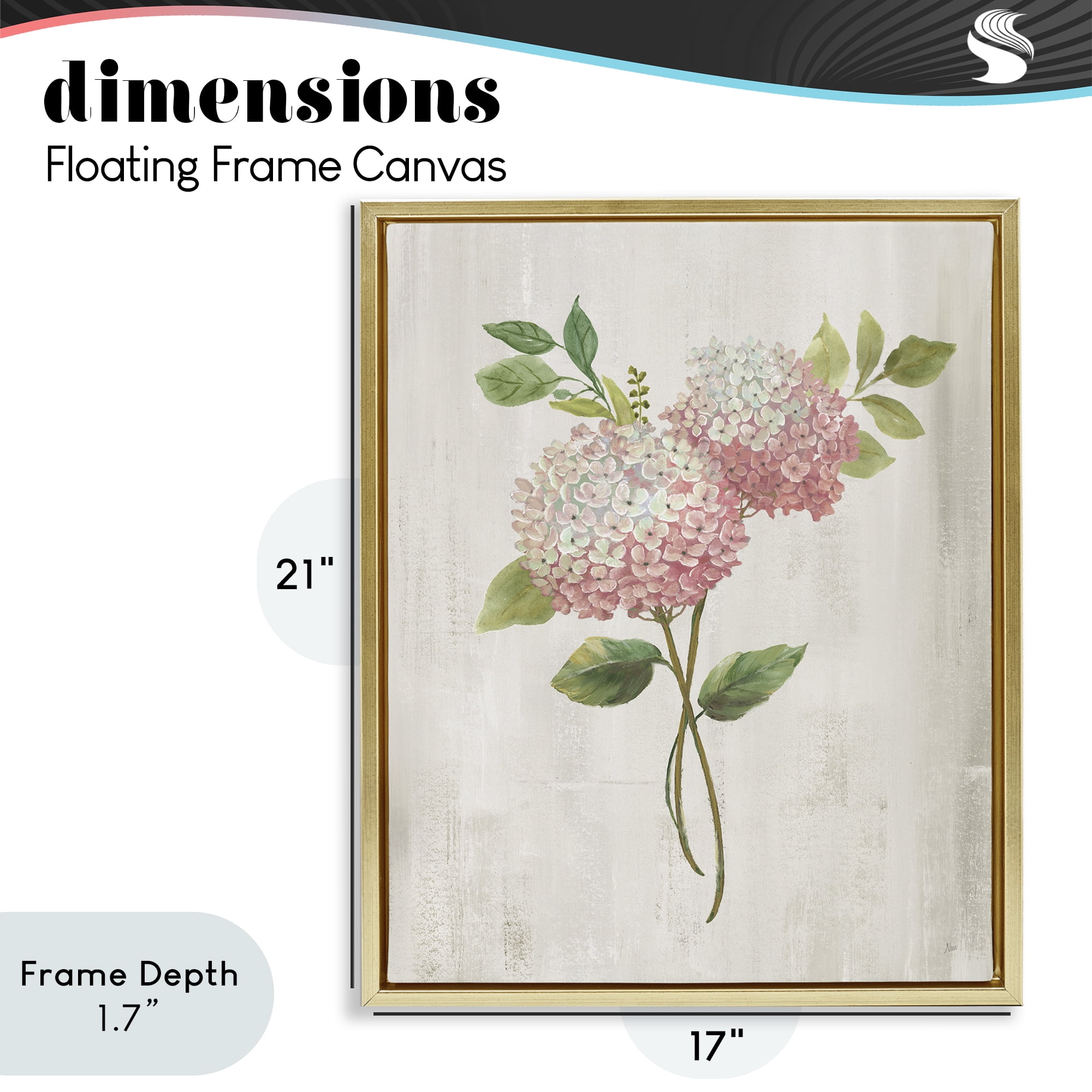 Stupell Industries Pink Hydrangea Paired Stems Gold Framed Floater Canvas Wall Art, design by Nan