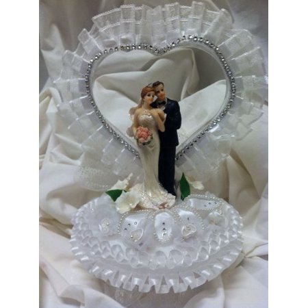 White Wedding Heart Centerpiece Cake Topper Gift Keepsake