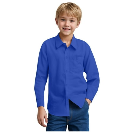 GXWEA Royal Blue Shirt Boys Boys Button-Down Shirts Boys Long Sleeve Button Down Dress Shirt Polyester Uniform Shirt With Chest Pocket Dark Blue 5-6 Years