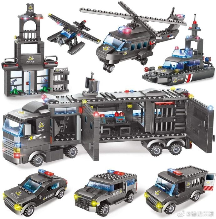 GUDI City Mobile Police Station Truck Model Building Blocks Figures Kids Toys 