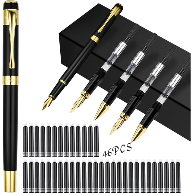 Juego de 46 plumas estilográficas, con 40 Cartuchos de Tinta, Incluye 3 Puntas de Acero de Diferentes Espesores, para Amigos, Navidad, Cumpleaños, Graduación Plumas Estilográfica para Regalo