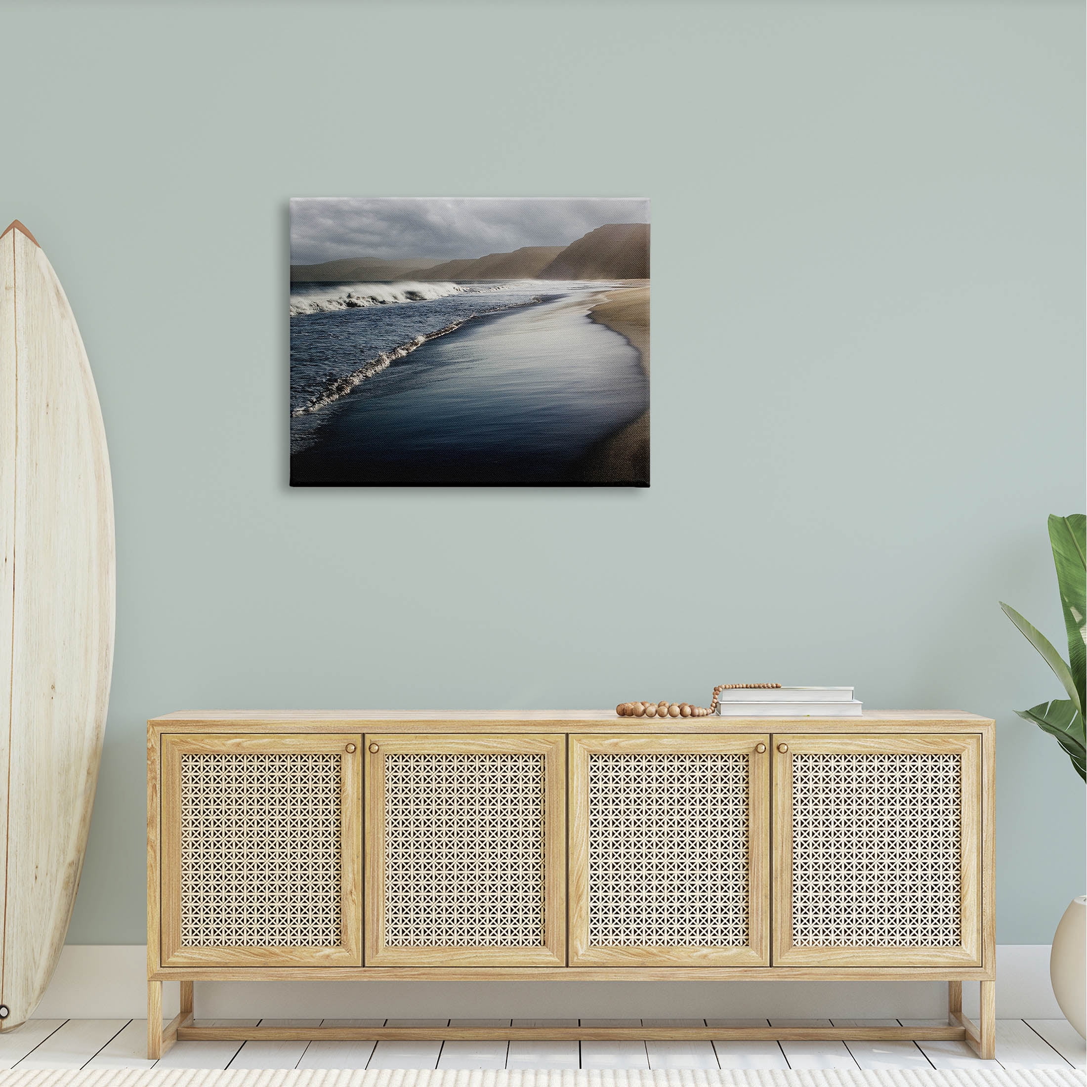 Beach Foam Rolling Waves Coastal Photograph Gallery Wrapped Canvas Print Wall Art