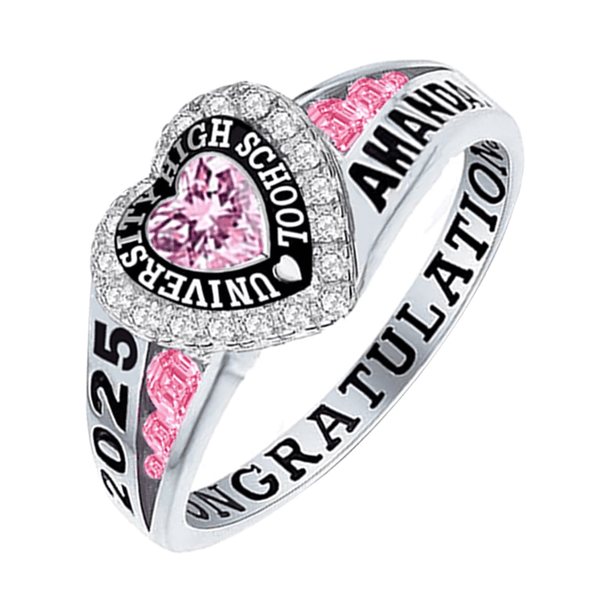 PhaedraOona Customizable Class Rings for Women High School- Gold Heart Class Rings Adult Graduation Ring