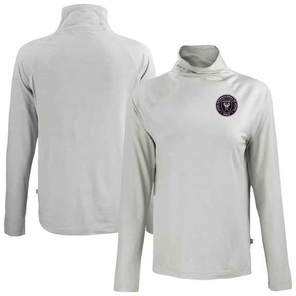 Women's-Cutter & Buck  Gray Inter Miami CF Coastline Epic Comfort Eco Recycled Funnel-Neck Top