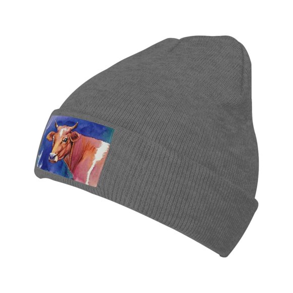 ZICANCN Blue Cow Bull Horns Artist Painting Knit Beanie Hat, Winter Cap Soft Warm Classic Hats for Men Women, Deep Heather