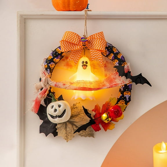 Farmhouse Halloween Decor - Rustic Scarecrow Bat Wreath for Porch & Party Decorating 2025