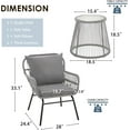 thumbnail image 3 of EROMMY 3-Piece Boho Patio Conversation Bistro Set, Outdoor All-Weather Wicker Balcony Furniture with Tempered Glass Top Table & 2 Wide Ergonomic Armchairs, Seat Cushions for Porch Backyard, Gray, 3 of 17