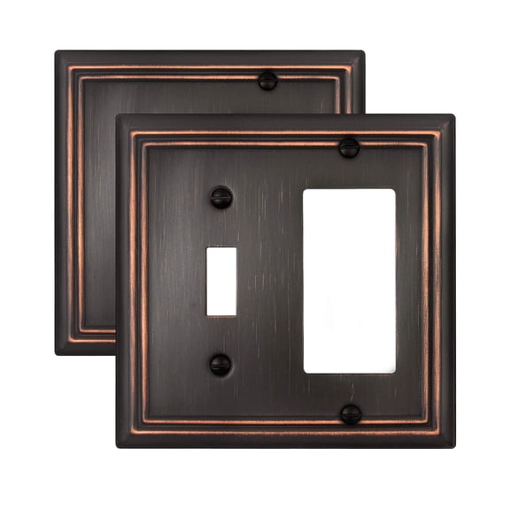 ZILLSEA Combination Metal Wall Plate, 1 Toggle/1 Decorator Switch Plates Outlet Covers, Decorative Aged Bronze, 2-Gang, 2 Pack