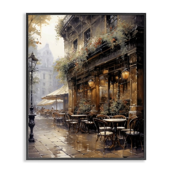 Stupell Industries Paris Street Cafe in Rain Black Framed Giclee Art, design by Creative Studio