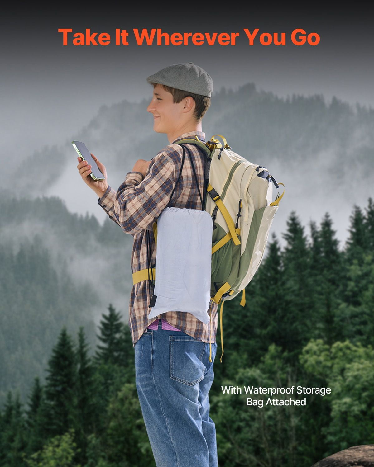 Wearable Camping Blanket 79x59 Inch, PU1500 Waterproof Polyester, 220GSM Fleece Inner, Lightweight 1.79 lbs, 6 Hook and Loop Fasteners for Outdoor Cloak Travel