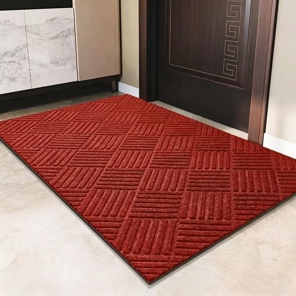 HOZADOIE Front Door Mat, Thick Durable Entryway Rug for Outdoor Indoor, Dirt Trapper Super Absorbent Door Mat for Entrance Outside Patio Porch, 31.5" X 19.7", Red