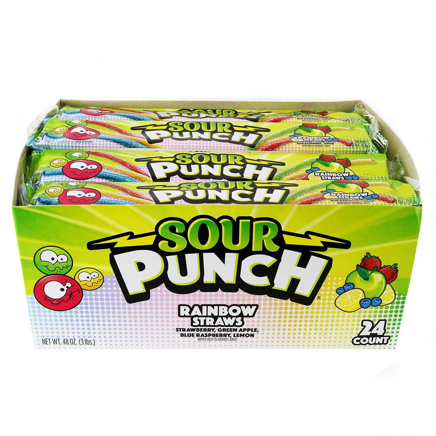 SOUR PUNCH Rainbow Straws, Chewy Candy, 2 oz., 24 ct with bowl by OMA