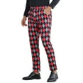 thumbnail image 4 of INSPIRE CHIC Men's Pants Diamond Plaid Flat Front Straight Leg Trousers 30 Red Black, 4 of 6