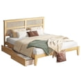 thumbnail image 6 of Leumius King Size Bed Frame with Rattan Headboard, Two Storage Drawers, Rubber Wood Bed with Enhanced Support Slats and Feet for Teens and Adults Oak, 6 of 9
