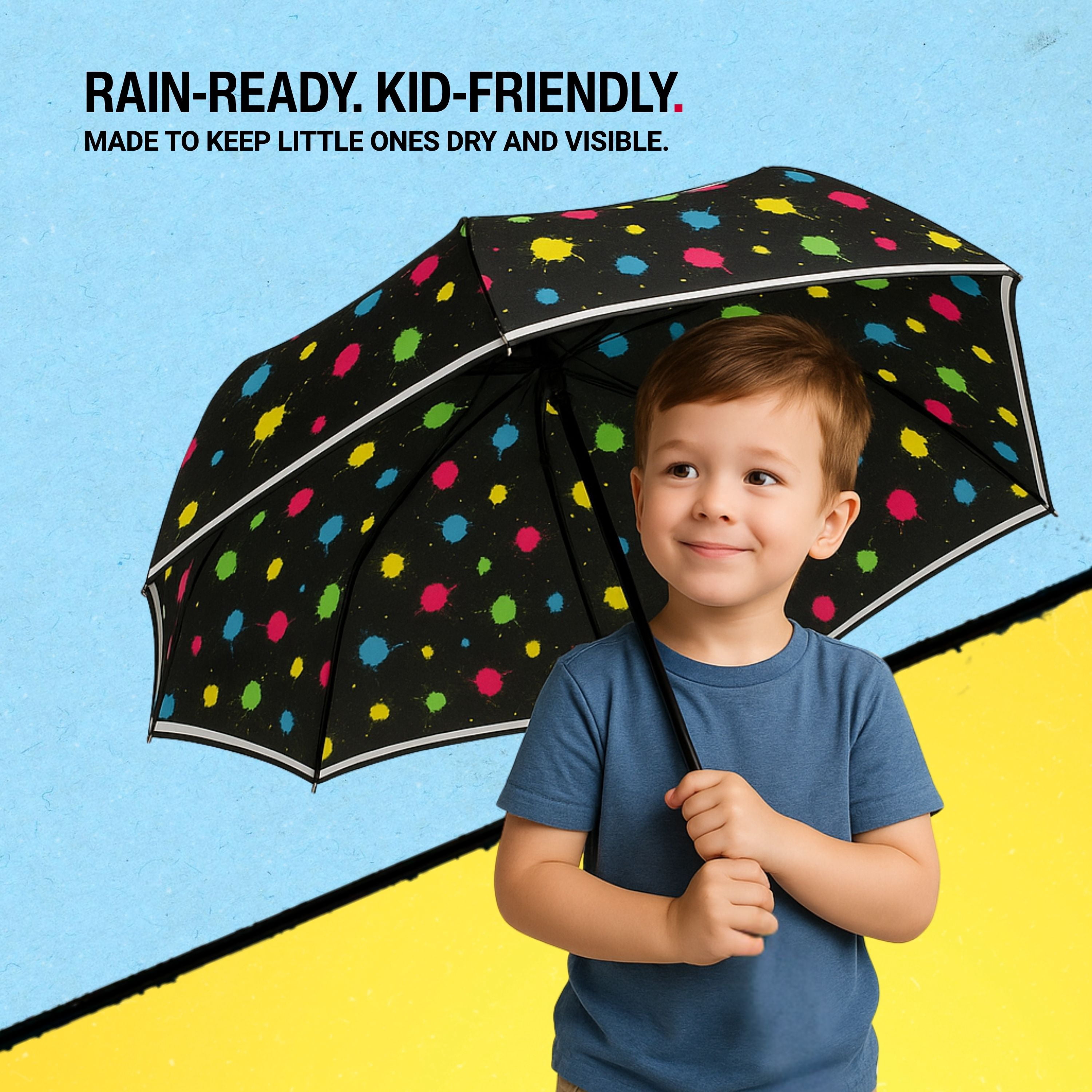 Knirps Bubble Bust Rookie Manual Rain Umbrella for Elementary and Middle School Kids – 35.4" Canopy with Reflective Safety Stripe, Lightweight Design, Wind Tunnel Tested, Carrying Case Included