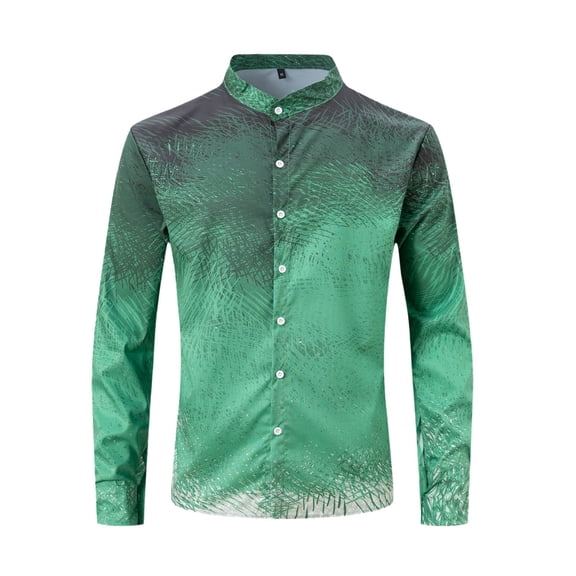 DHFJKG Men's Gradient Shirt Long Sleeve Stand Collar Printed Regular Fit Casual Button Down Dress Shirts Trendy Tops