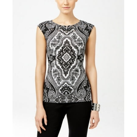 Sleeveless Block - INC Womens Black Paisley Sleeveless Jewel Neck Wear To Work Top Size: M