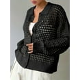 thumbnail image 2 of Women'S Crochet Cardigan Sweater Cardigan Hollow Out Sweater Long Sleeve Button Down Knit Top, 2 of 7