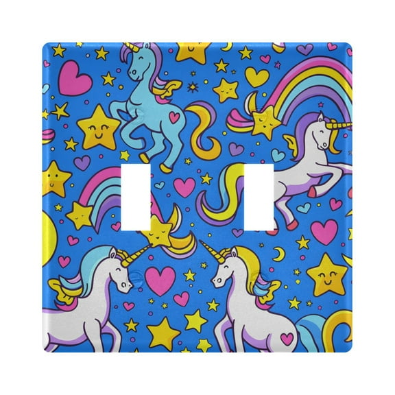 2 Gang Light Switch Cover Plate Unicorns Rainbows Stars Hearts Wall Plate Decorate Electrical Outlet Cover Plates 4.56”x4.48”