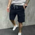 thumbnail image 2 of Aayomet Men's Shorts Solid Trousers Pant Cargo Pocket Slim Pant Drawstring Shorts Summer Shorts (Navy, XL), 2 of 5
