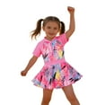 thumbnail image 3 of Girls' Swimsuit One Piece with Floral Leaf Print Ruffle Dress with Shorts for Kids Swimwear, 3 of 9