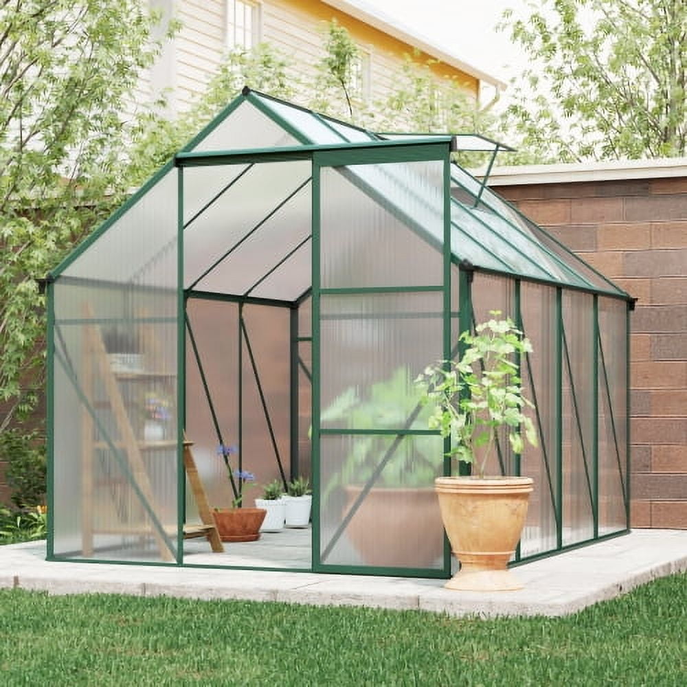 Aurlrtil 8'x6' Polycarbonate Greenhouse, Large Aluminum Walk-in Green House with Adjustable Roof, Green