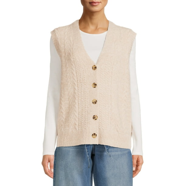 Dreamers by Debut Womens V Cut Cable Knit Sleeveless Sweater Vest