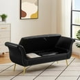 thumbnail image 4 of Flip Top Storage Ottoman Bench, Rolled Arm End of Bed Bench with 2 Pillows and Metal Feet, Entryway Sofa Bench with Tufted Buttons and Nailhead Trim for Bedroom Living Room, Black, 4 of 7