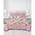thumbnail image 2 of Full Size Quilt Bedding Set, Pink Orchid Flowers Reversible Summer Quilt 3 Pieces, Vintage Floral Leaves Plants Spring Lightweight Bedspreads Coverlets with 2 Pillow Shams for All Seasons, 2 of 5